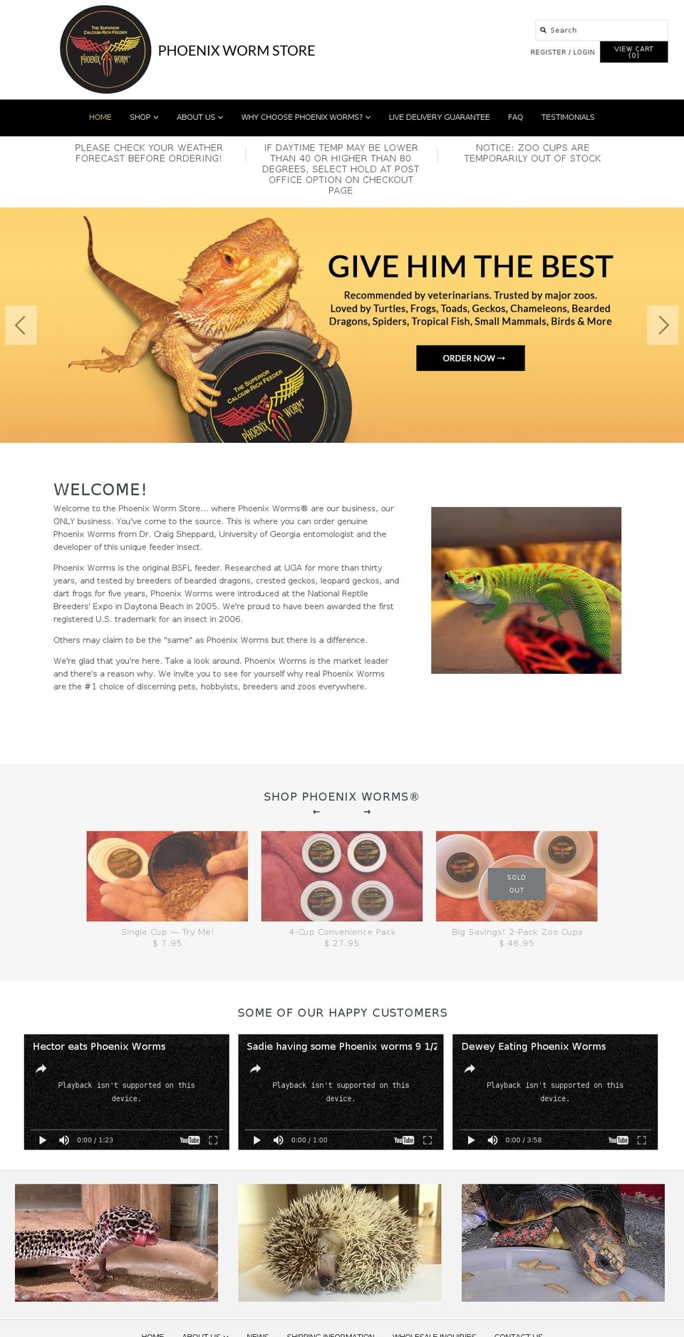 phoenixworms.com shopify website screenshot