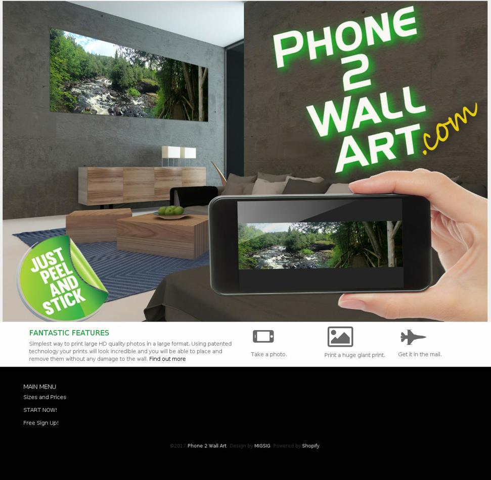 phone2wallart.com shopify website screenshot