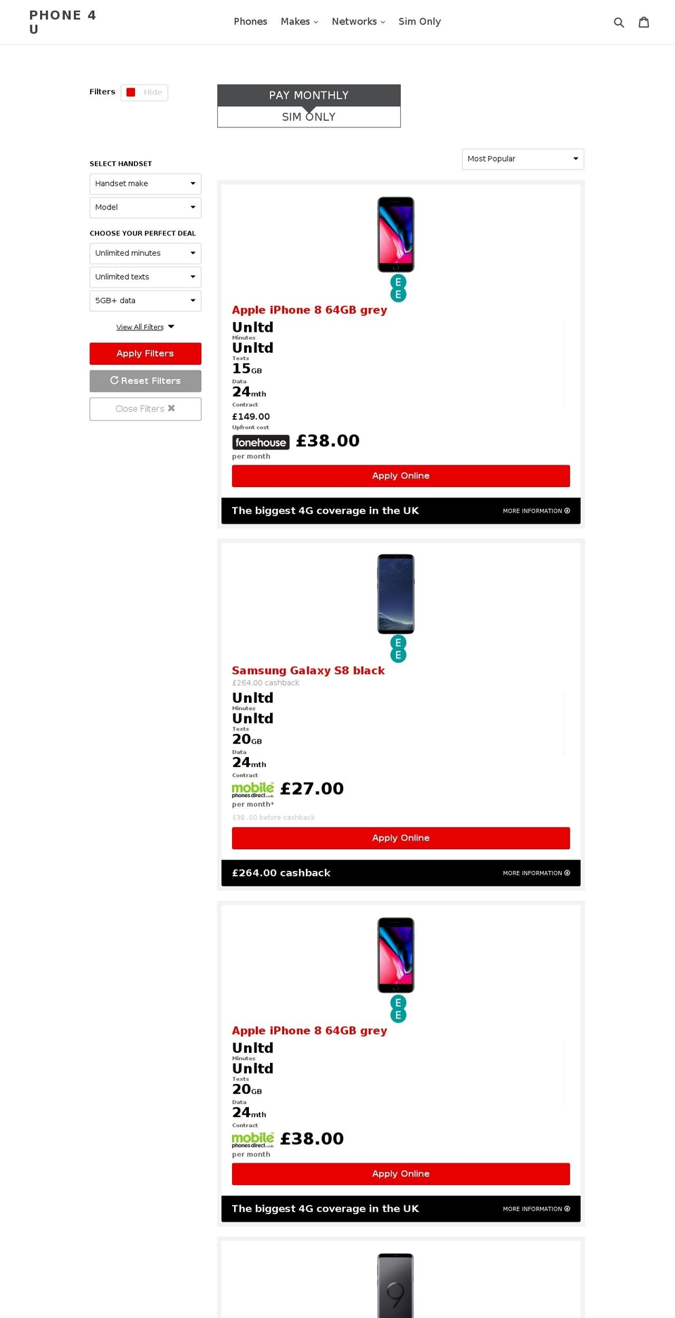 phone4u.co.uk shopify website screenshot