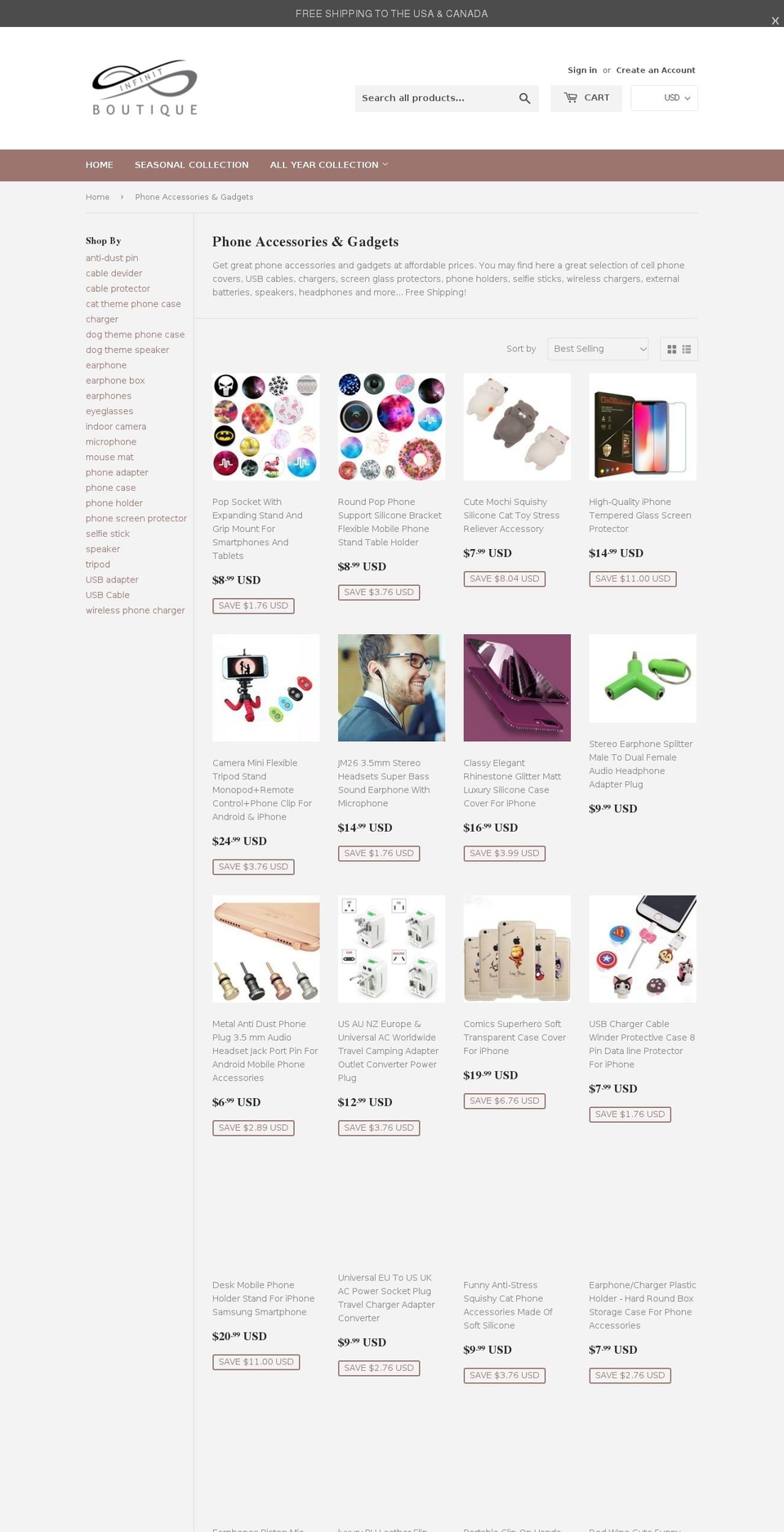phoneaccessorieselectronics.com — Shopify storefront screenshot