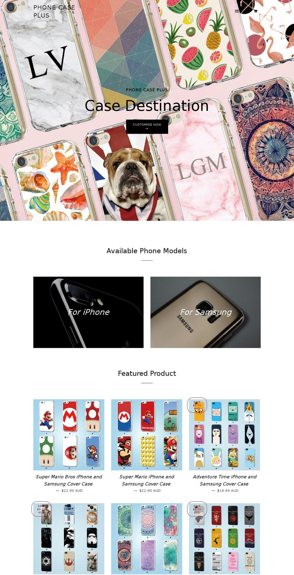 phonecaseplus.com — Shopify storefront screenshot