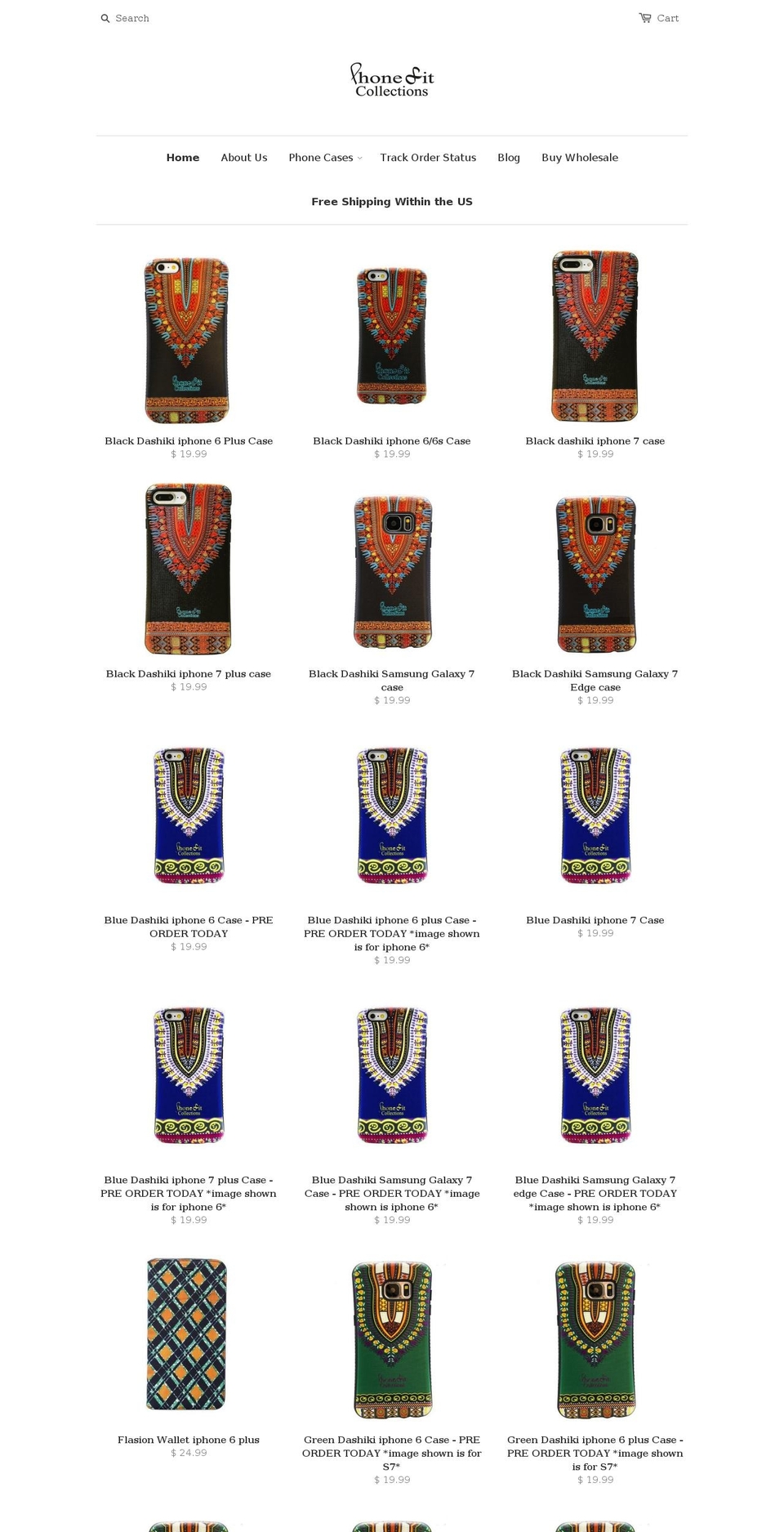phonefitcollections.com shopify website screenshot