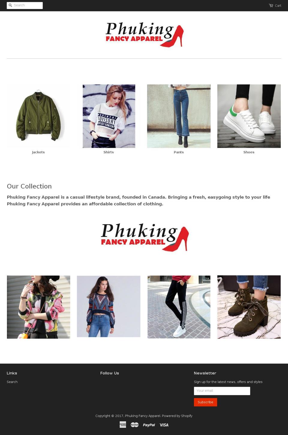 phukingfancyapparel.com shopify website screenshot