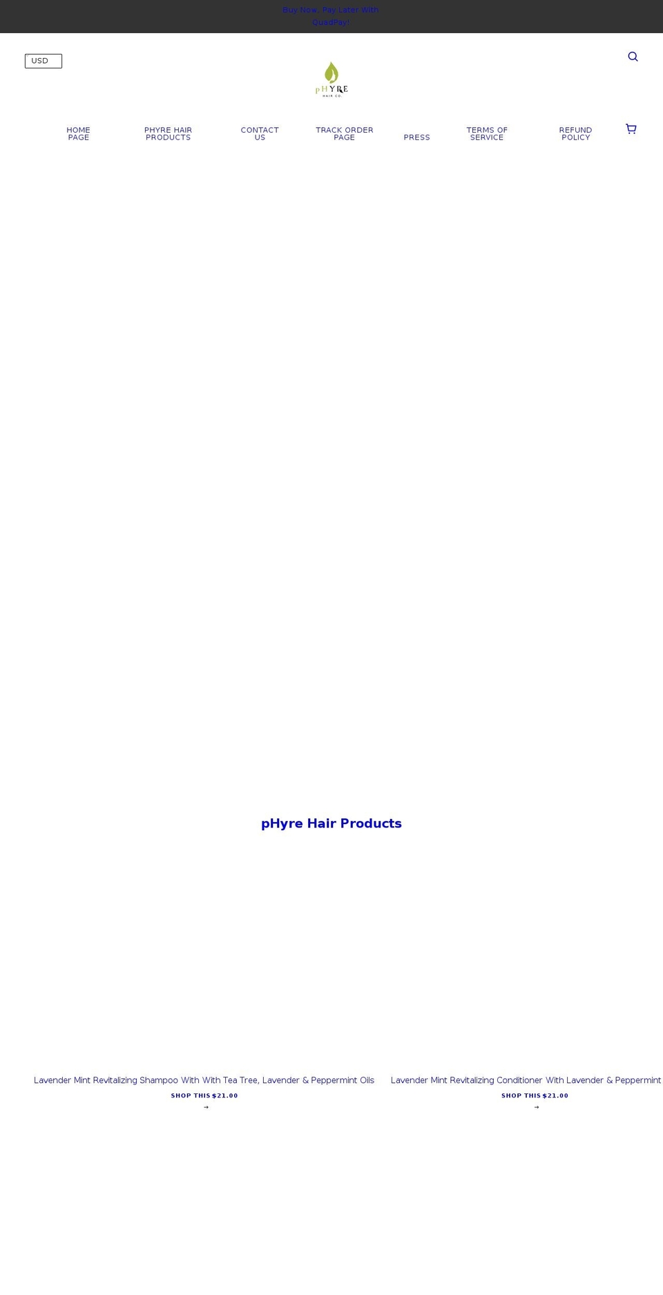 phyrehair.com shopify website screenshot