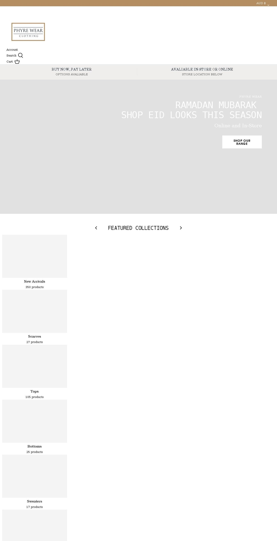 phyrewear.com.au shopify website screenshot