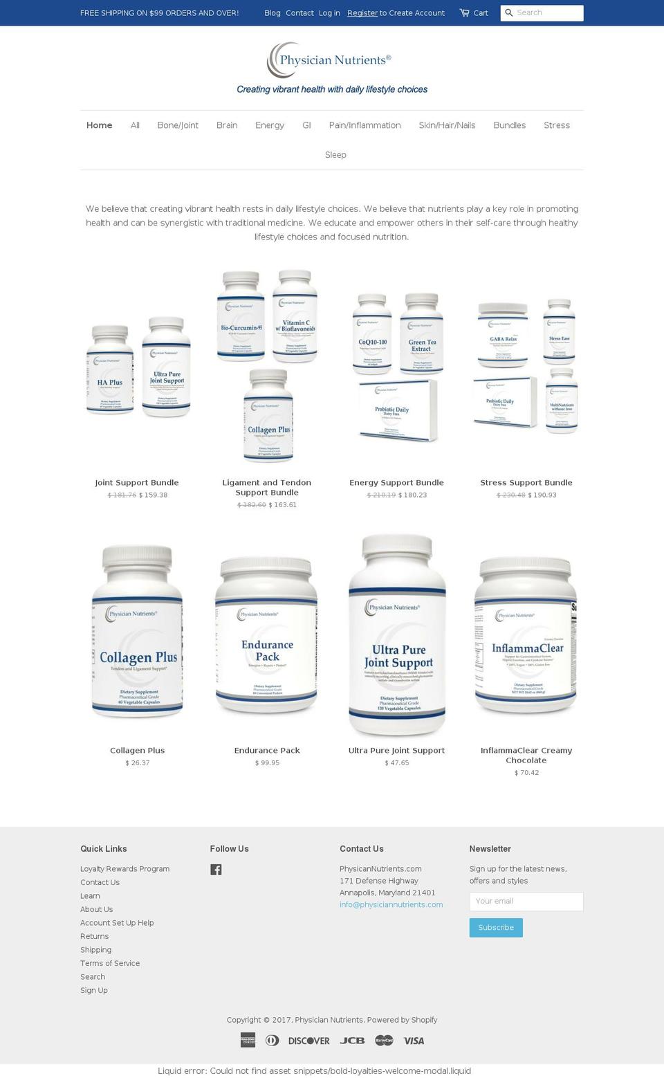 physiciannutrients.com shopify website screenshot