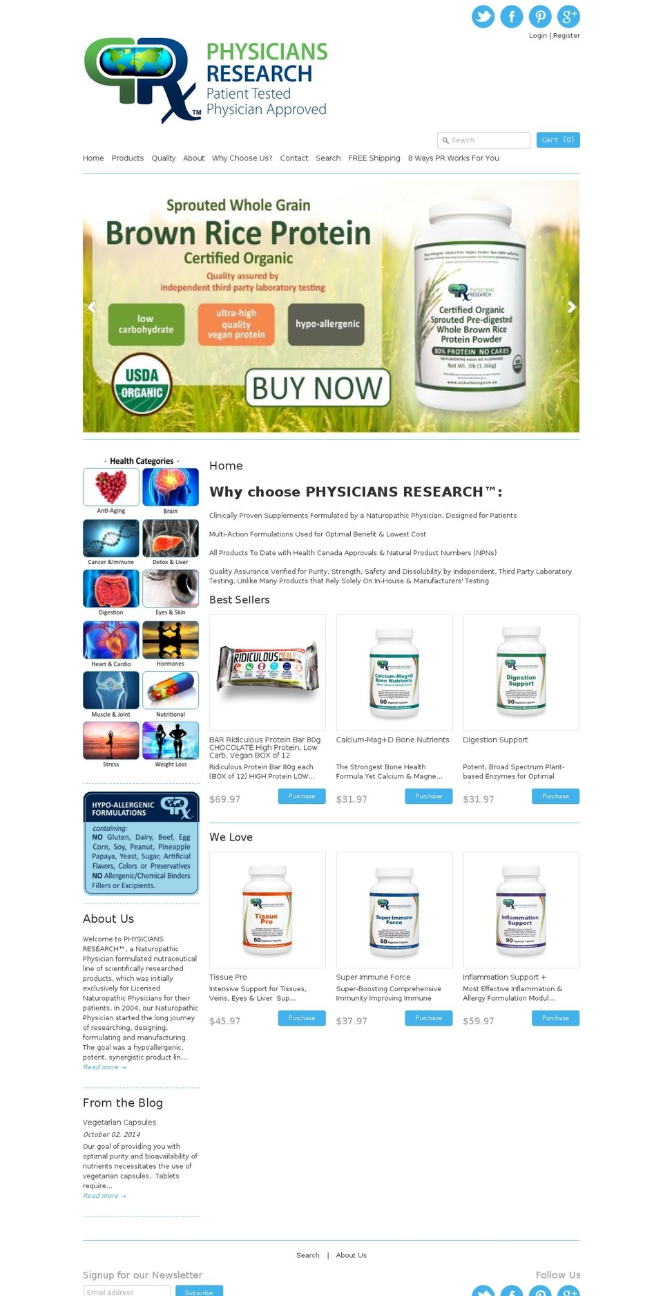 physiciansresearch.ca shopify website screenshot