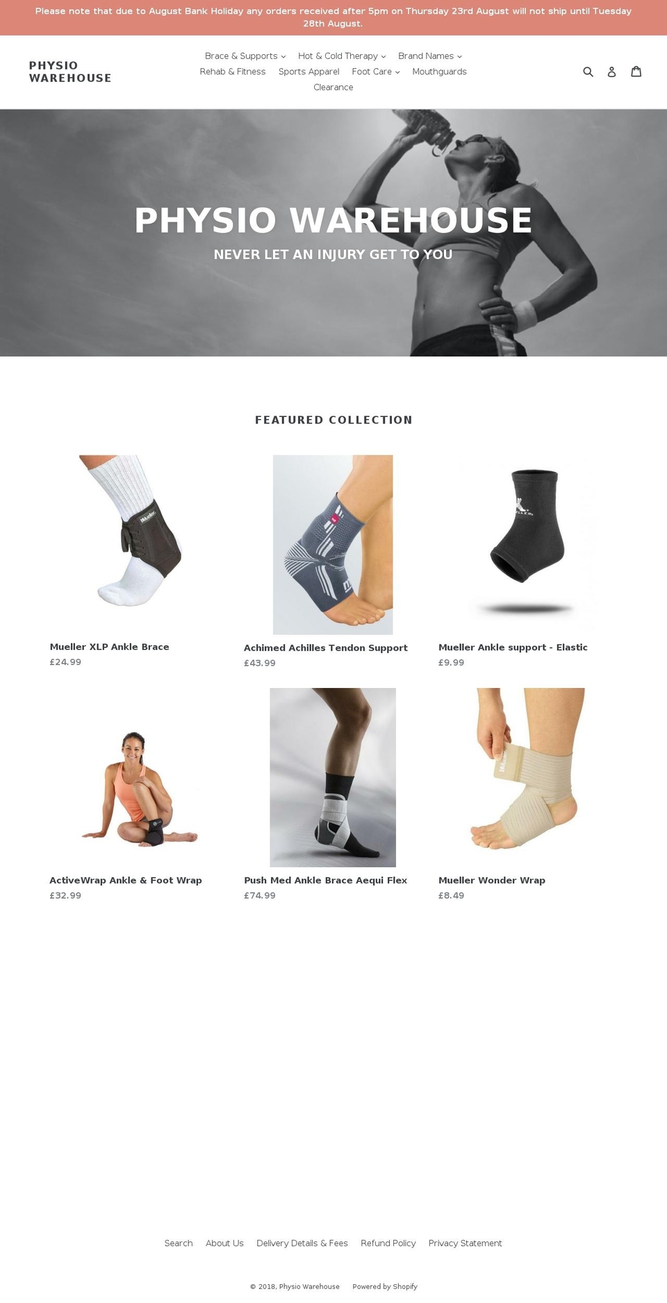 physiowarehouse.co.uk shopify website screenshot