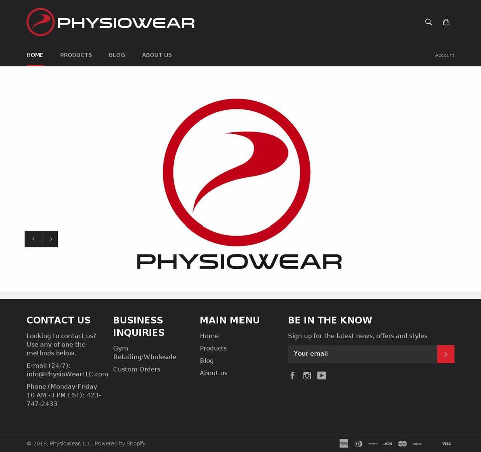 physiowearllc.com — Shopify storefront screenshot