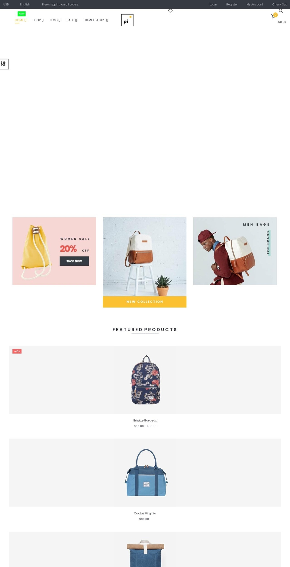 Theme one Shopify theme site example pi-bags.myshopify.com