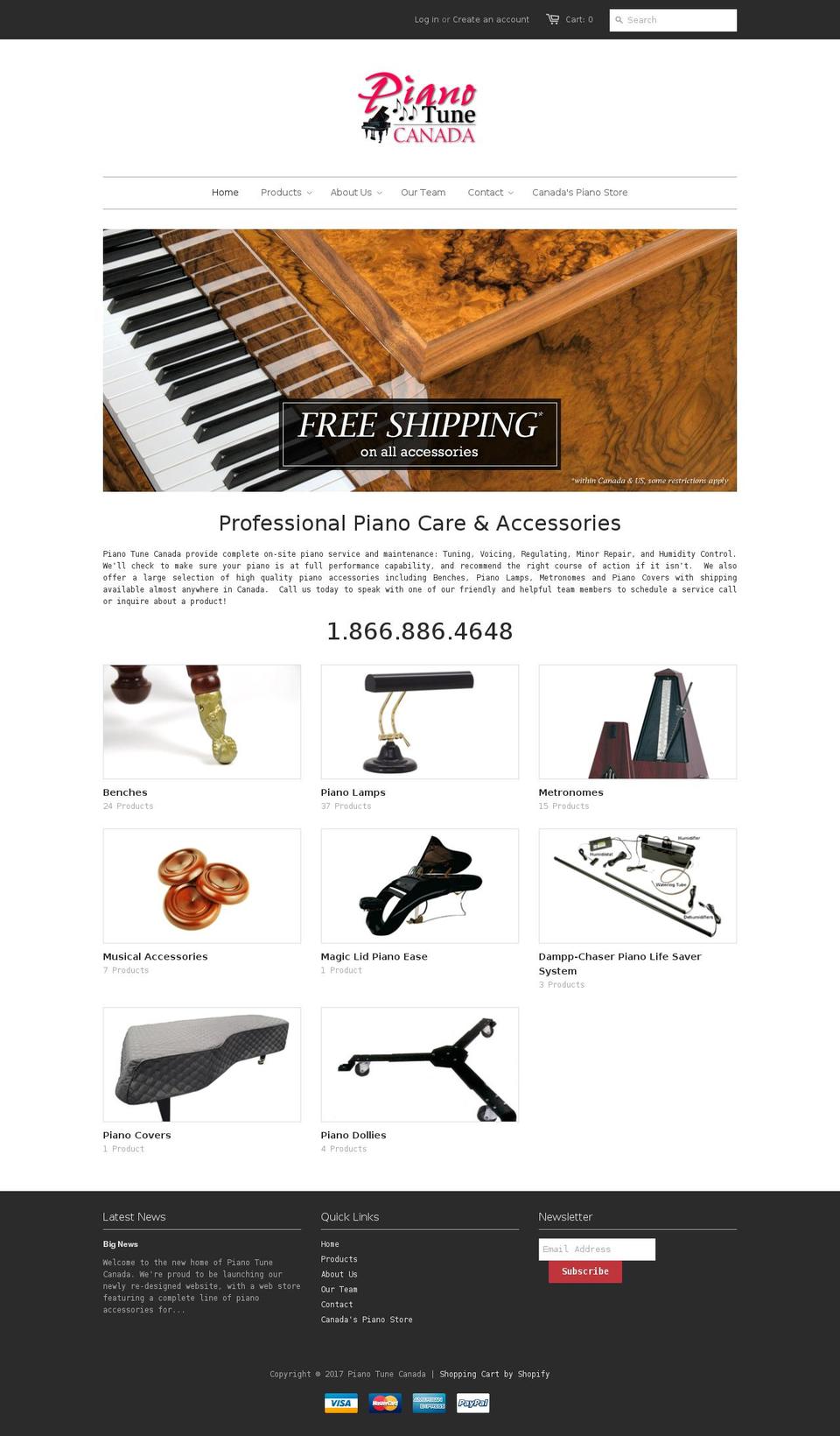 pianotune.ca shopify website screenshot