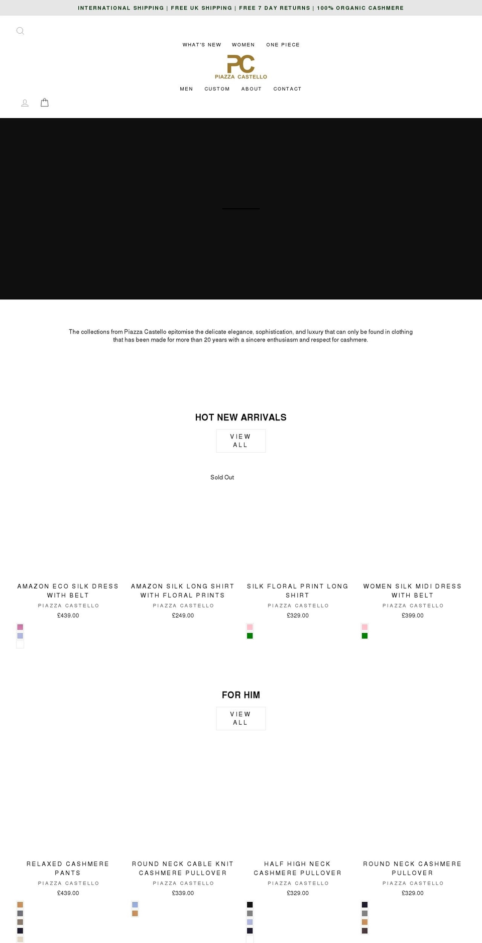 piazzacastello.com shopify website screenshot