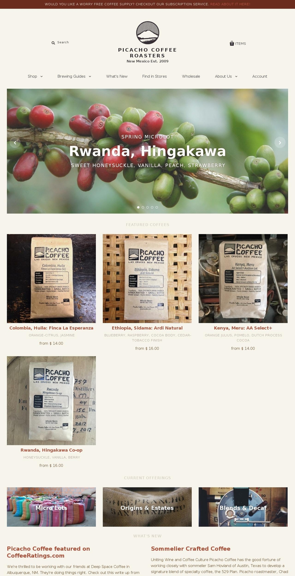 Picacho Theme Shopify theme site example picachocoffeeroasters.com