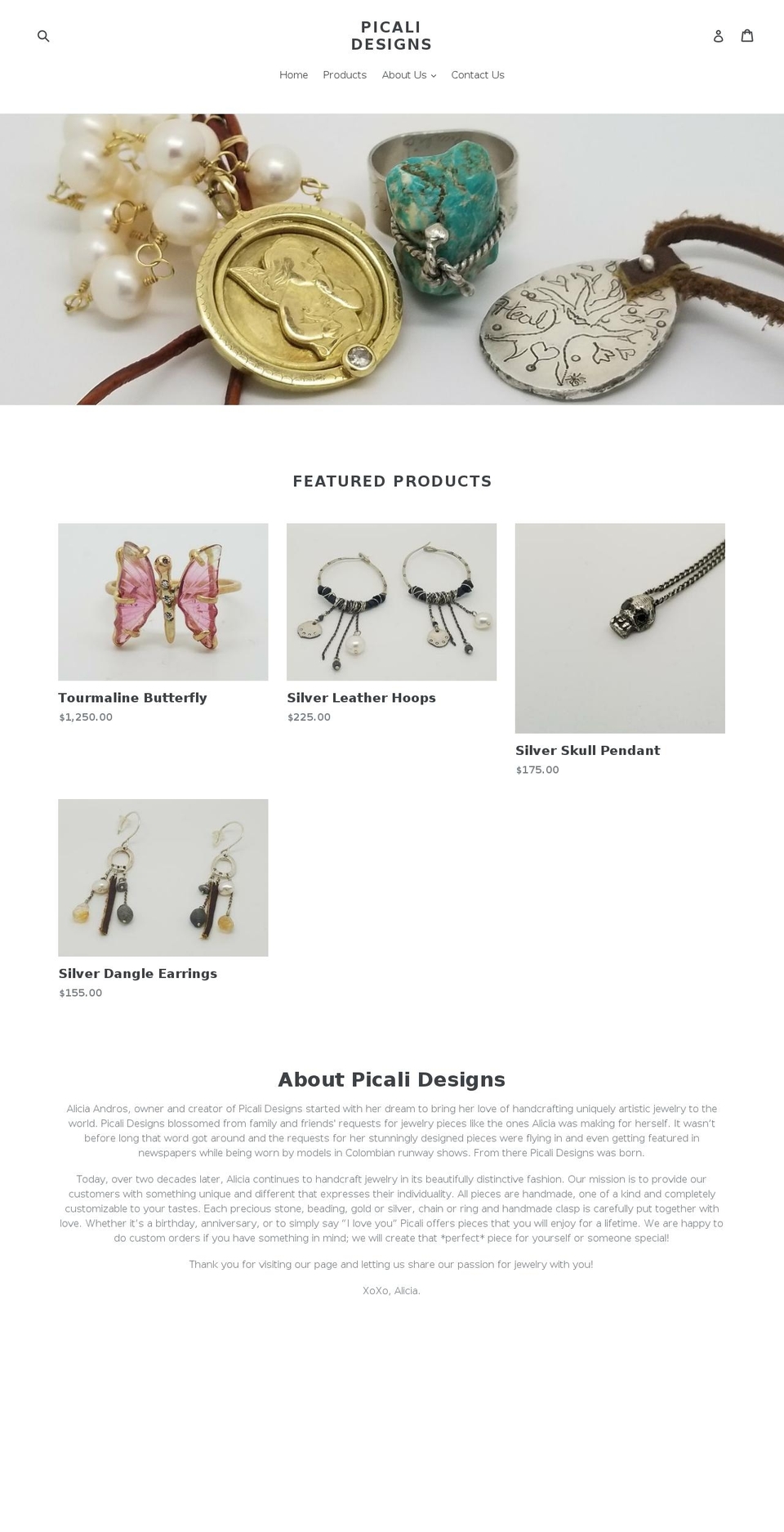 picalidesigns.com shopify website screenshot