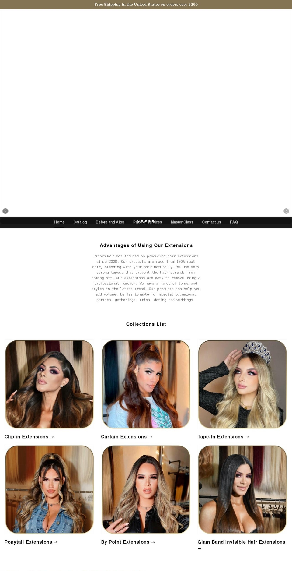 picarahair.com shopify website screenshot