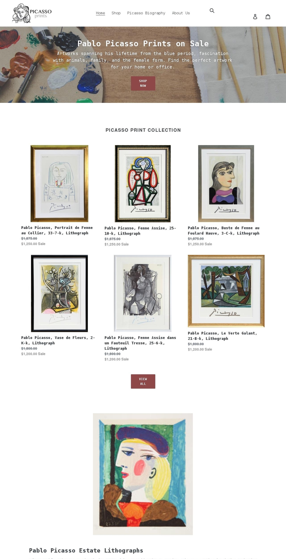 picasso-prints.com shopify website screenshot