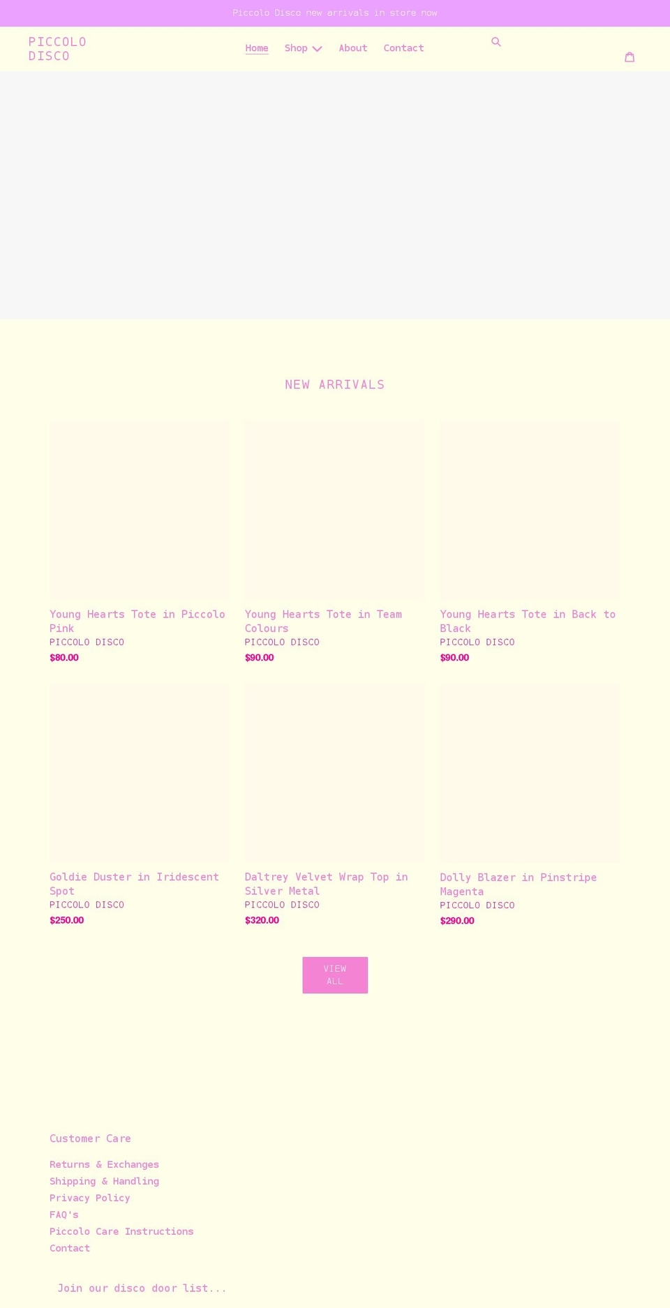 piccolodisco.com shopify website screenshot