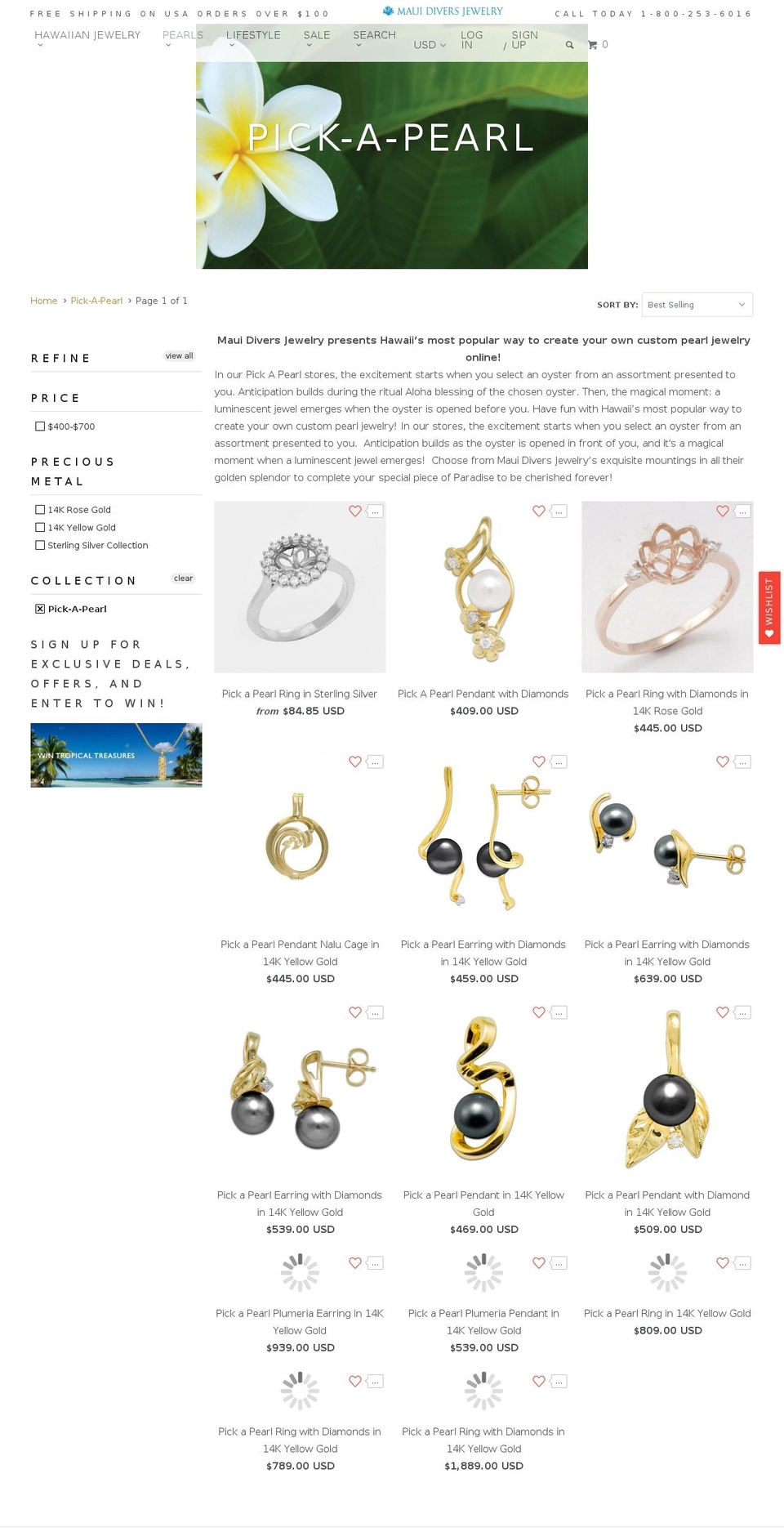 pickapearl.com shopify website screenshot