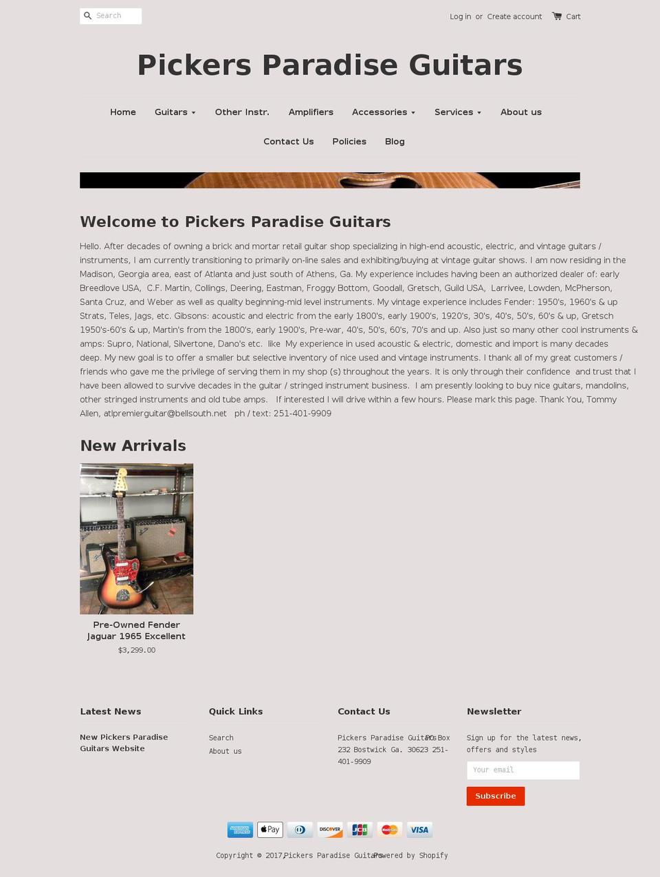 pickersparadiseguitars.com shopify website screenshot