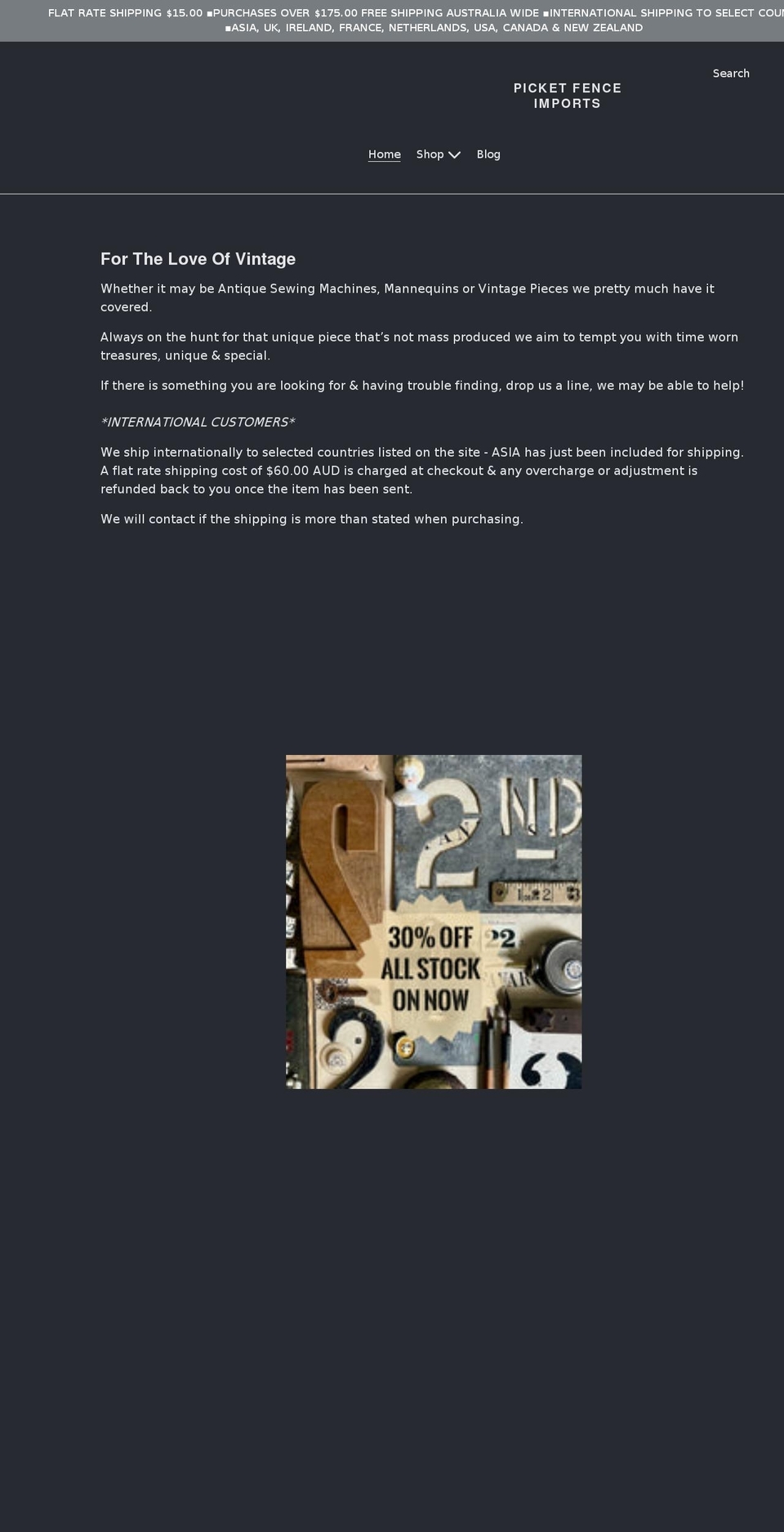 picketfenceimports.com shopify website screenshot