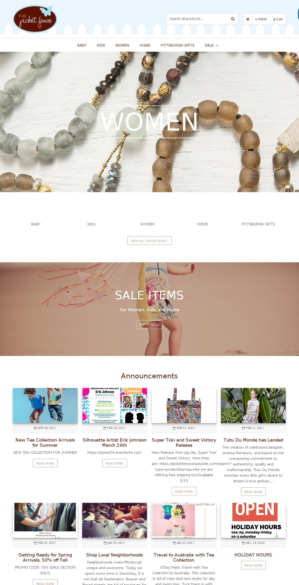 picketfenceshadyside.com shopify website screenshot