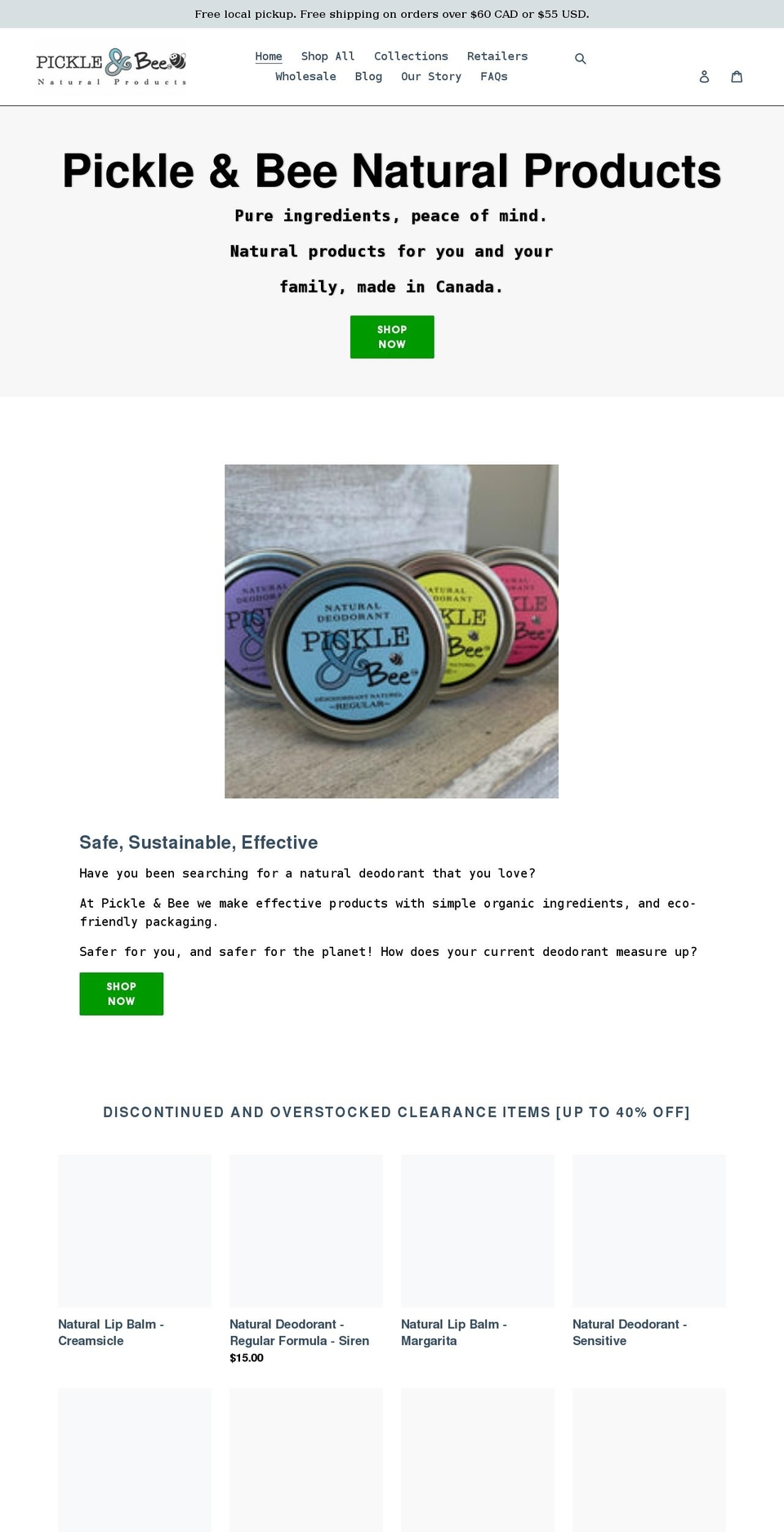 pickleandbee.ca shopify website screenshot
