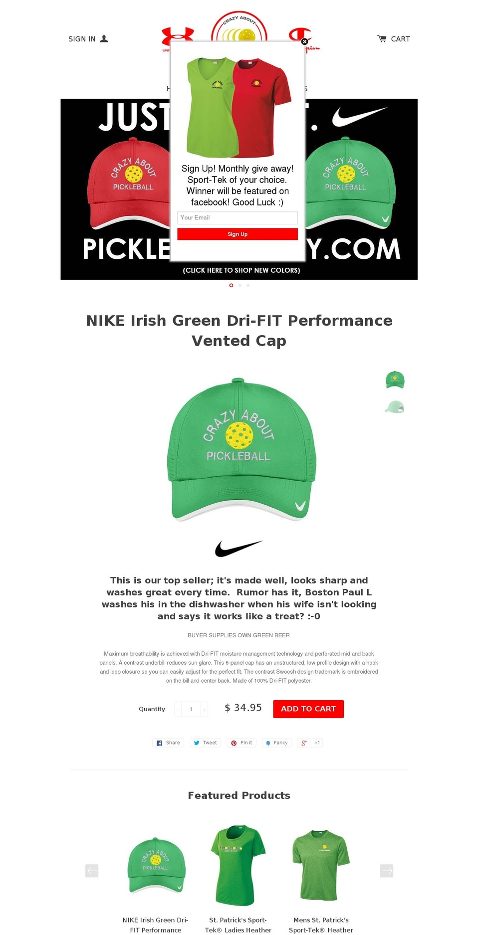 pickleballcrazy.com — Shopify storefront screenshot