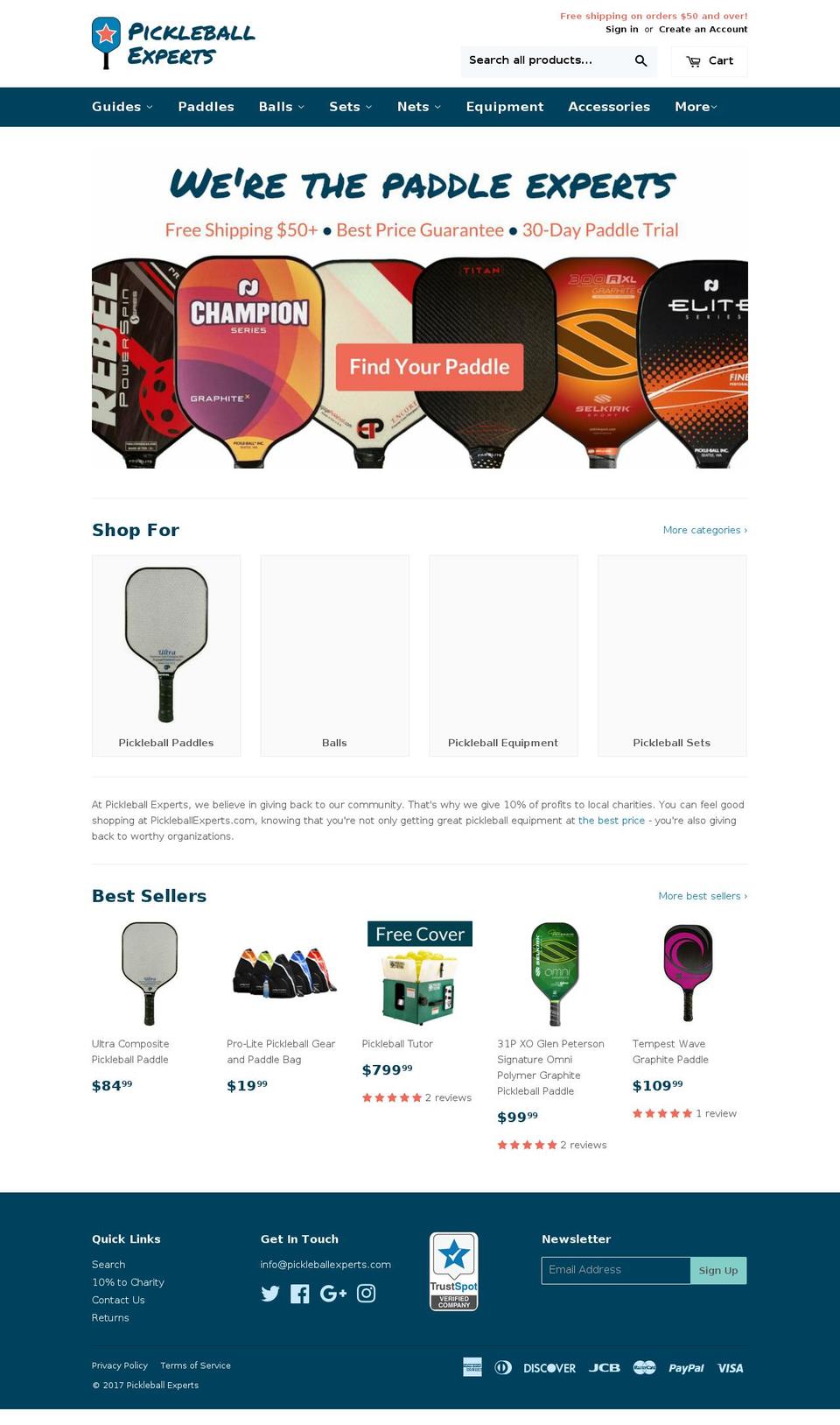 pickleballexperts.com shopify website screenshot