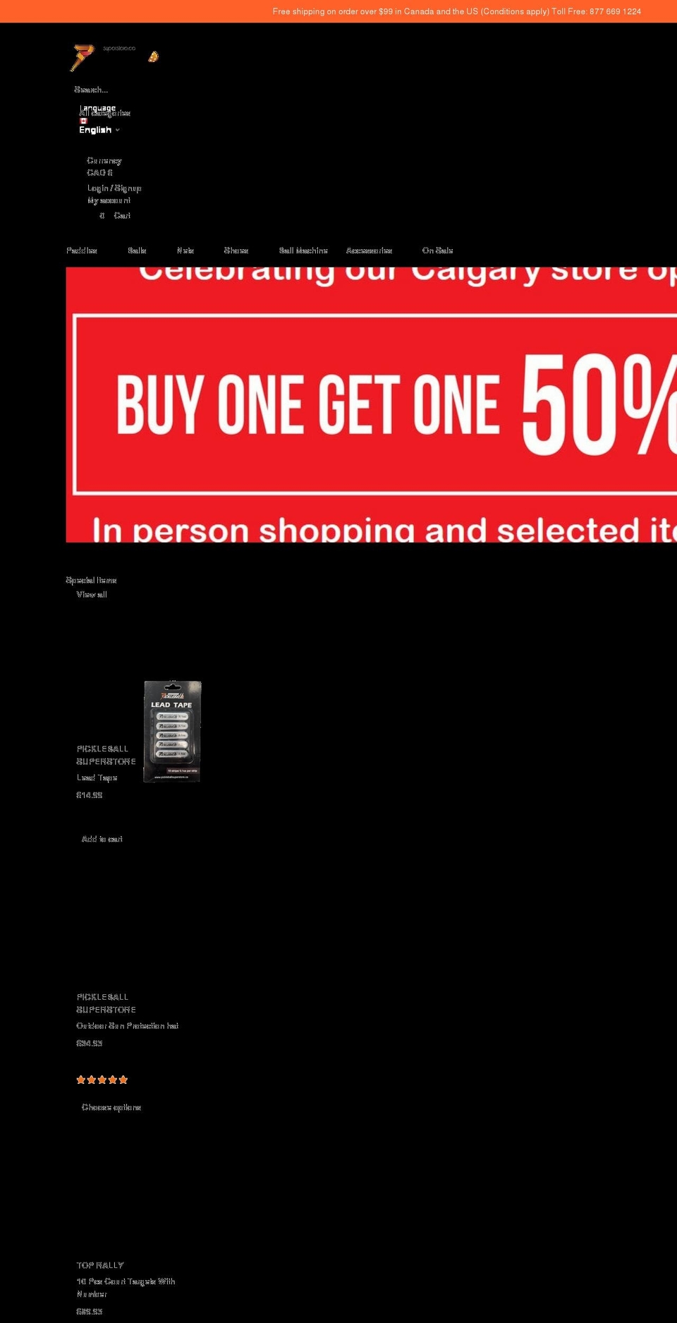 pickleballsuperstore.ca shopify website screenshot