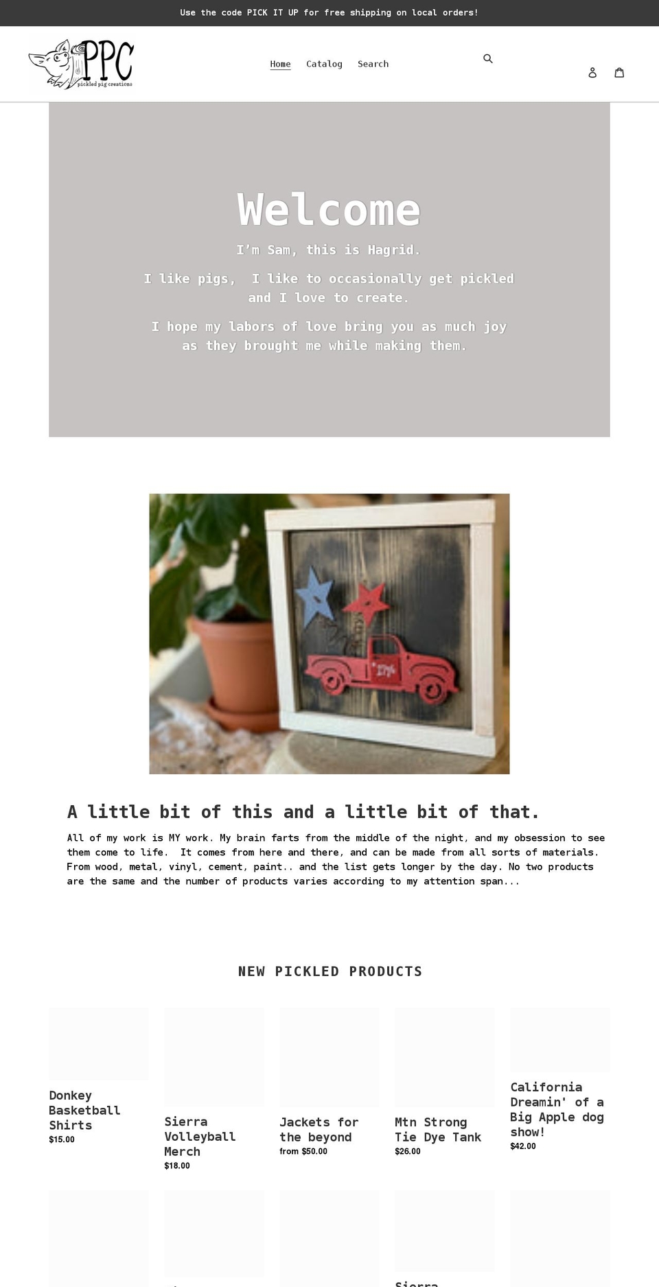 pickledpigcreations.com shopify website screenshot