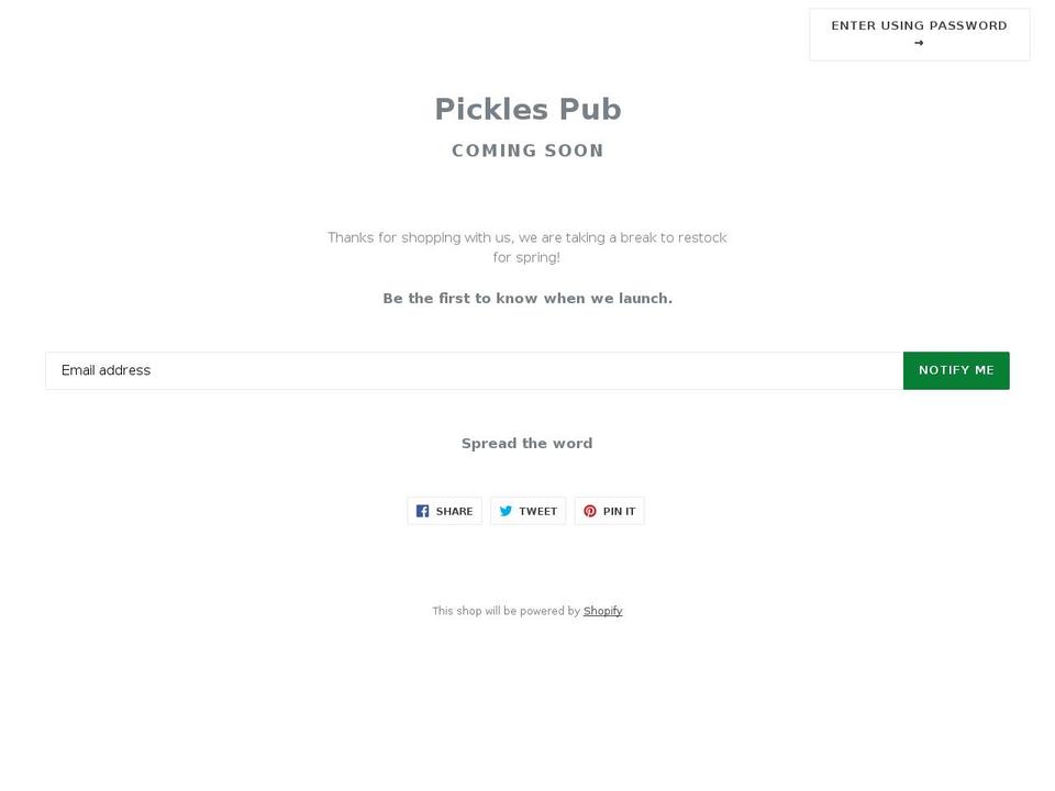 pickles-pub.myshopify.com shopify website screenshot