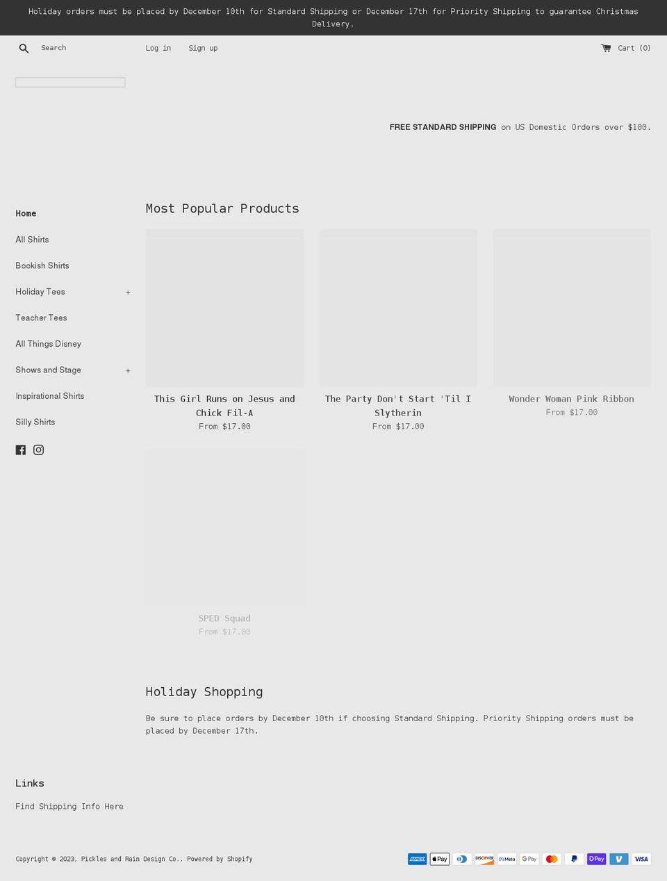 picklesandrain.com shopify website screenshot