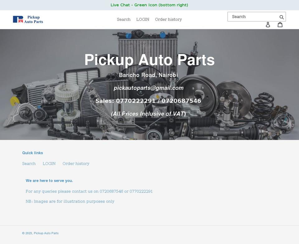 pickupautoparts.co.ke shopify website screenshot