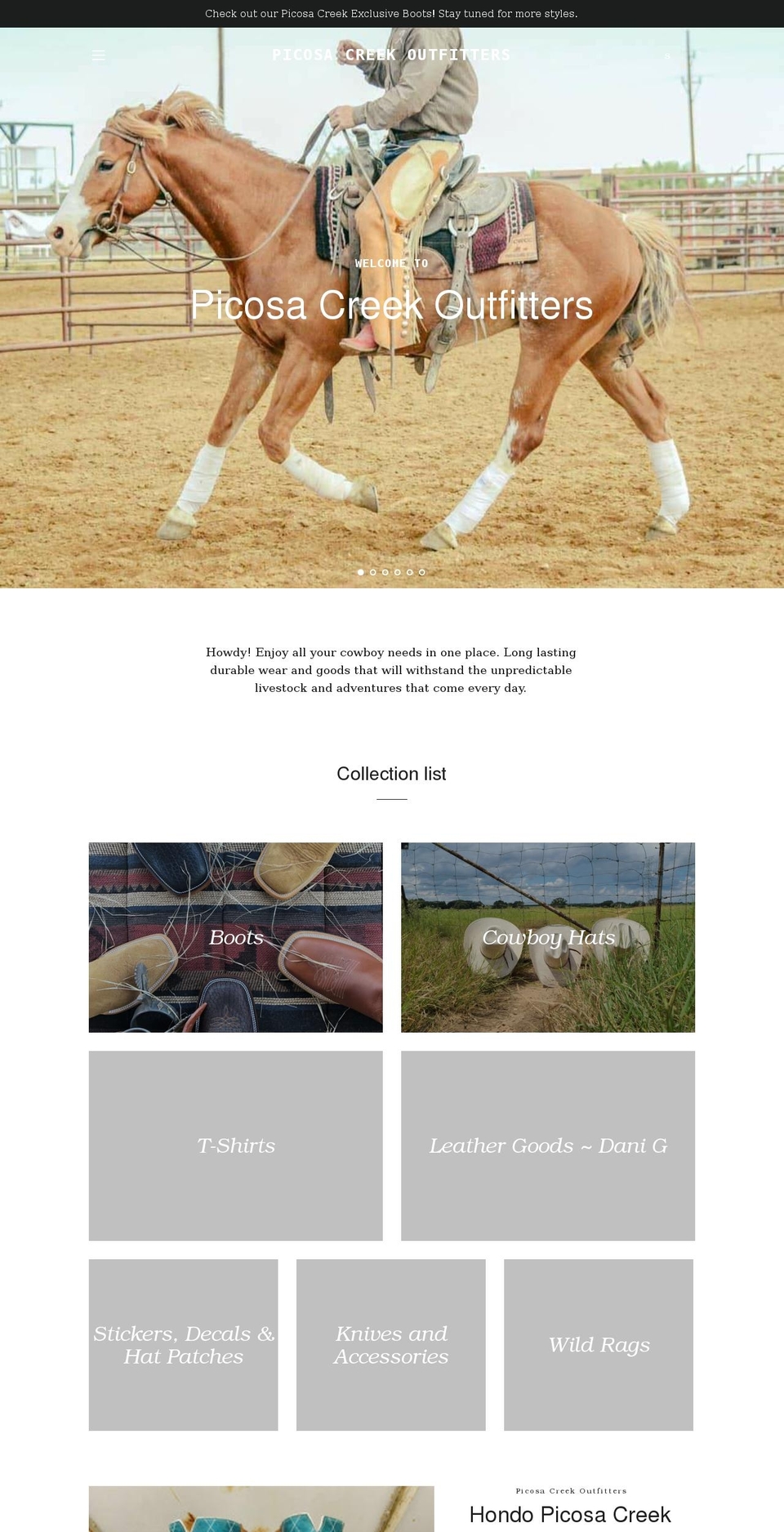 picosacreekoutfitters.com shopify website screenshot