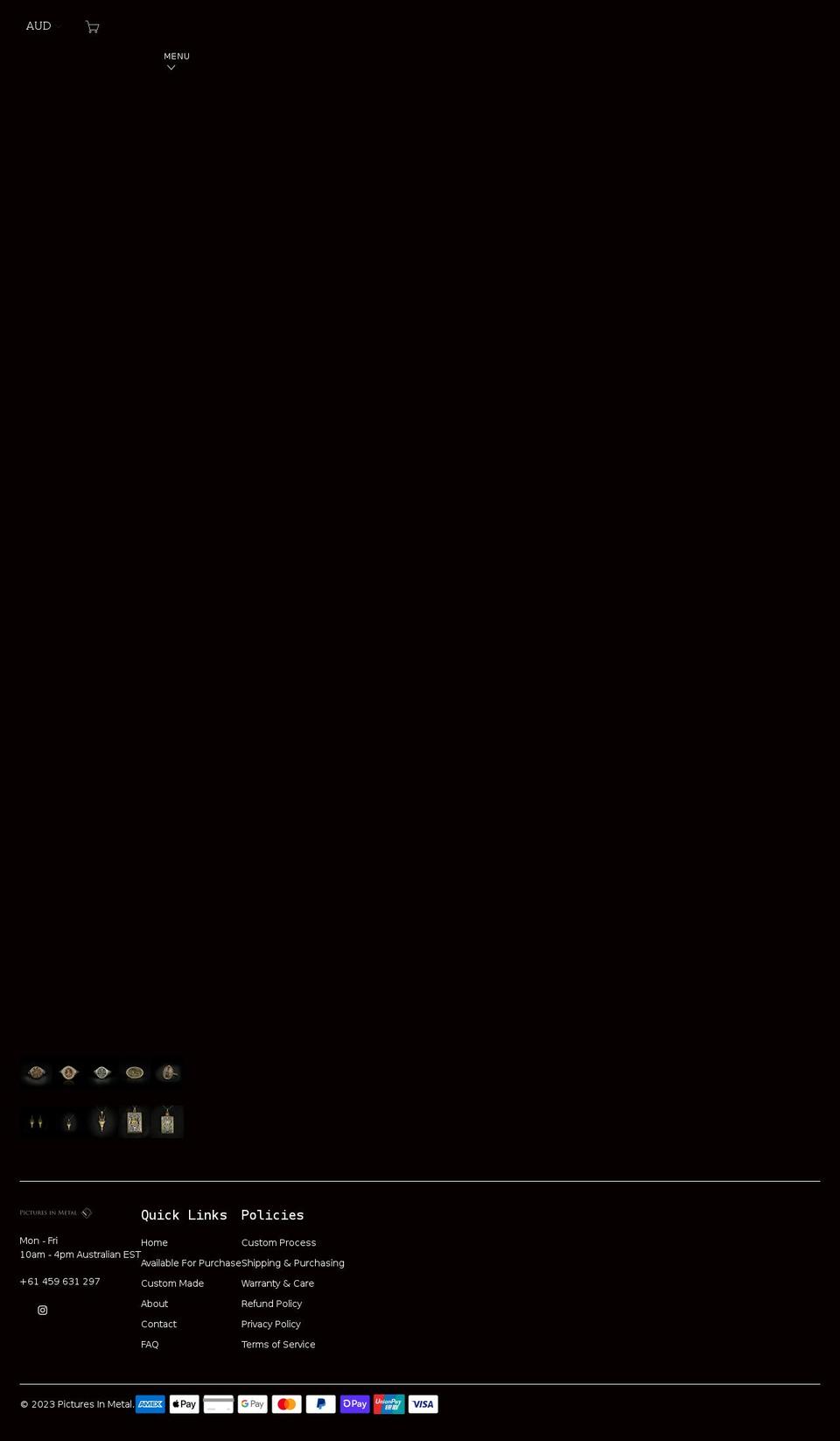 picturesinmetal.com shopify website screenshot