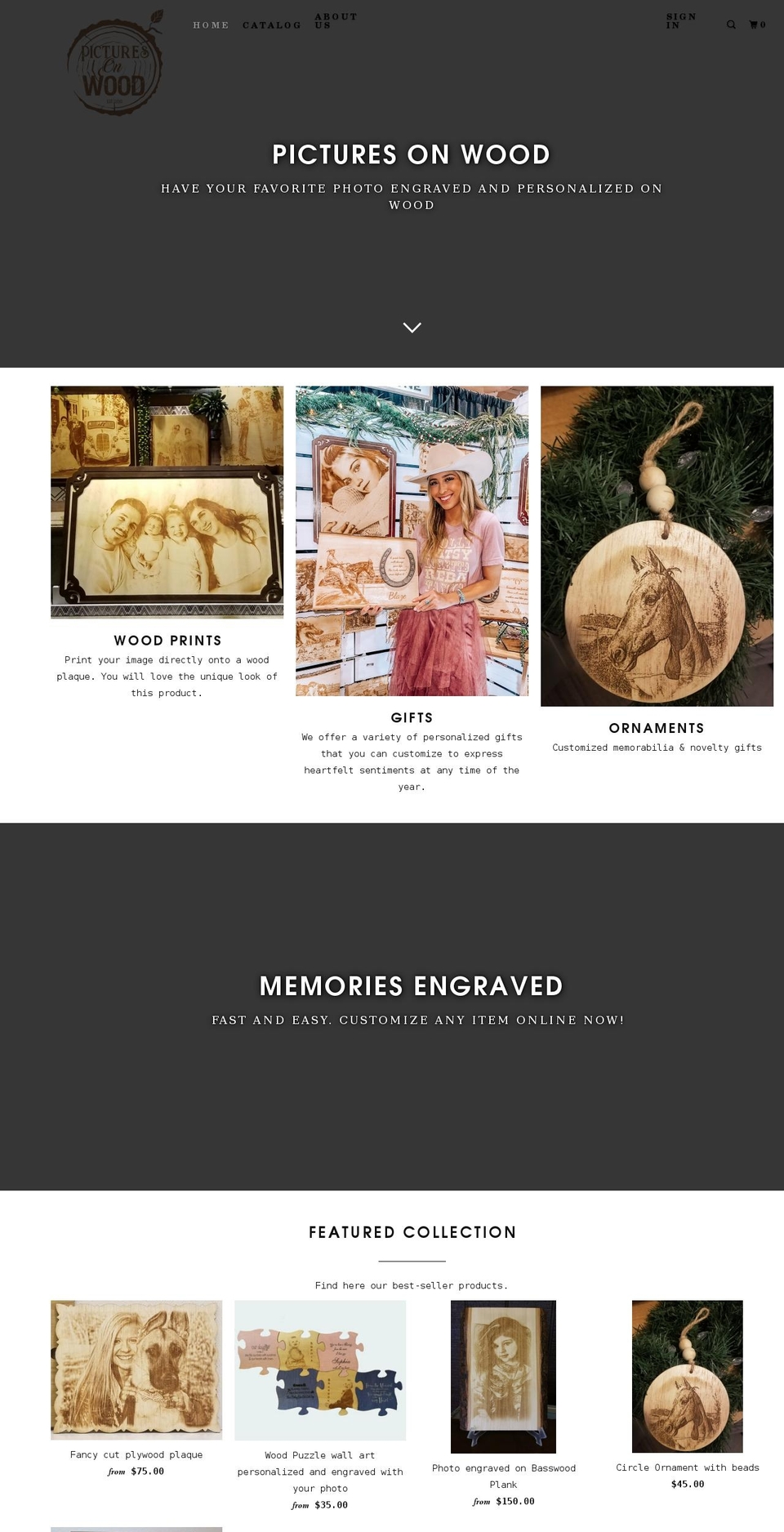 picturesonwood.com shopify website screenshot