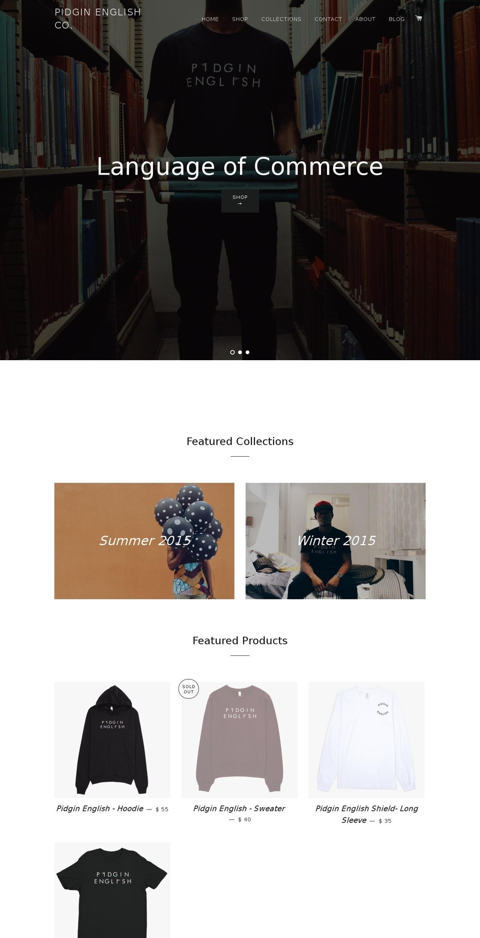 pidginenglishco.com shopify website screenshot