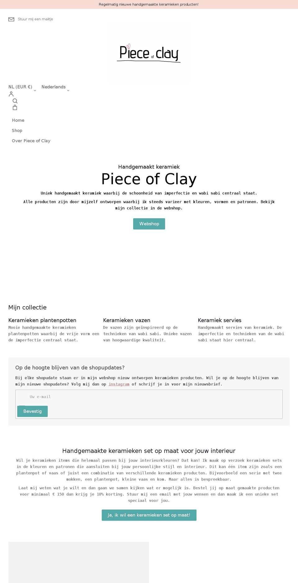 pieceofclay.nl shopify website screenshot