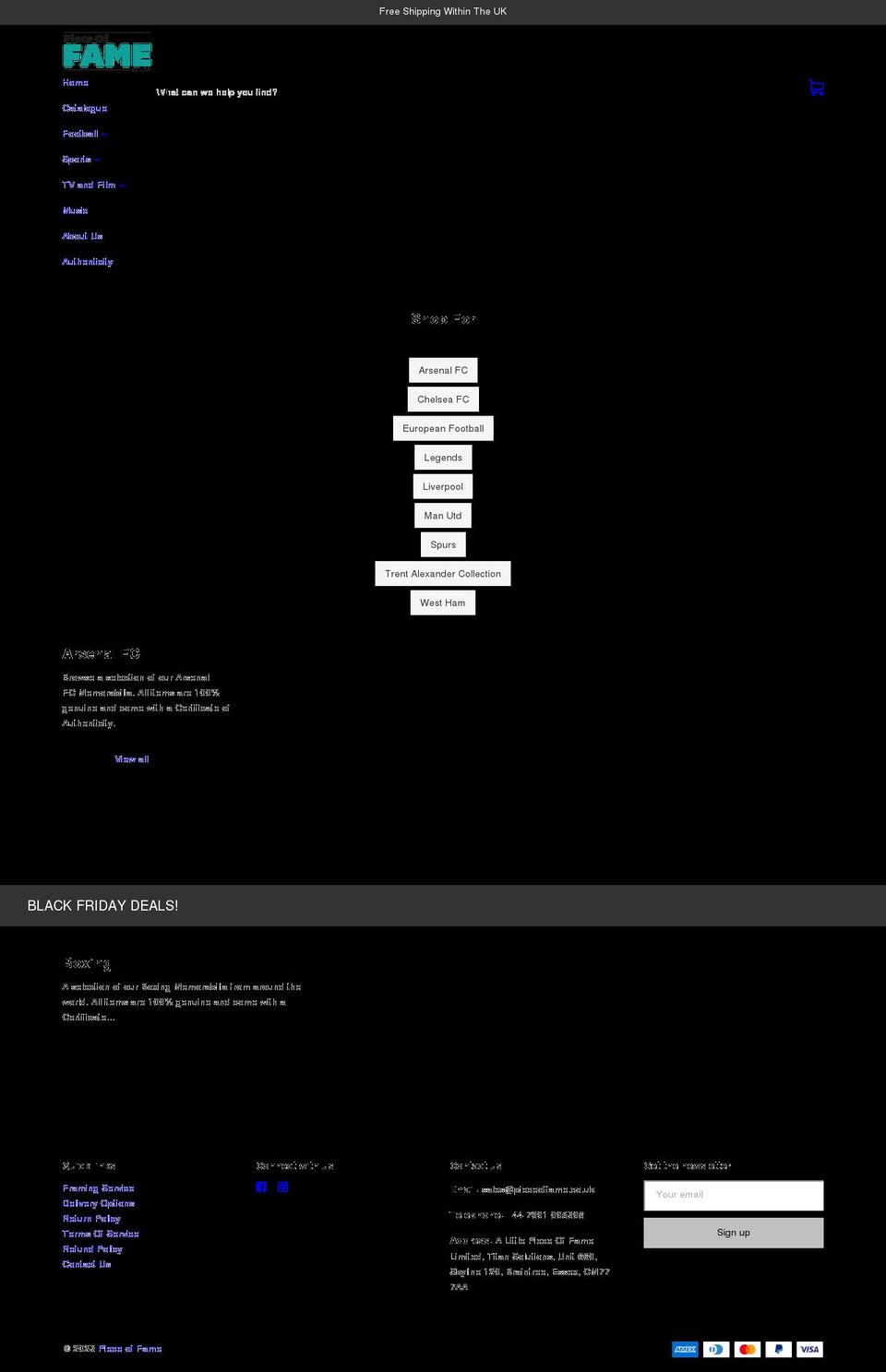 pieceoffame.co.uk shopify website screenshot