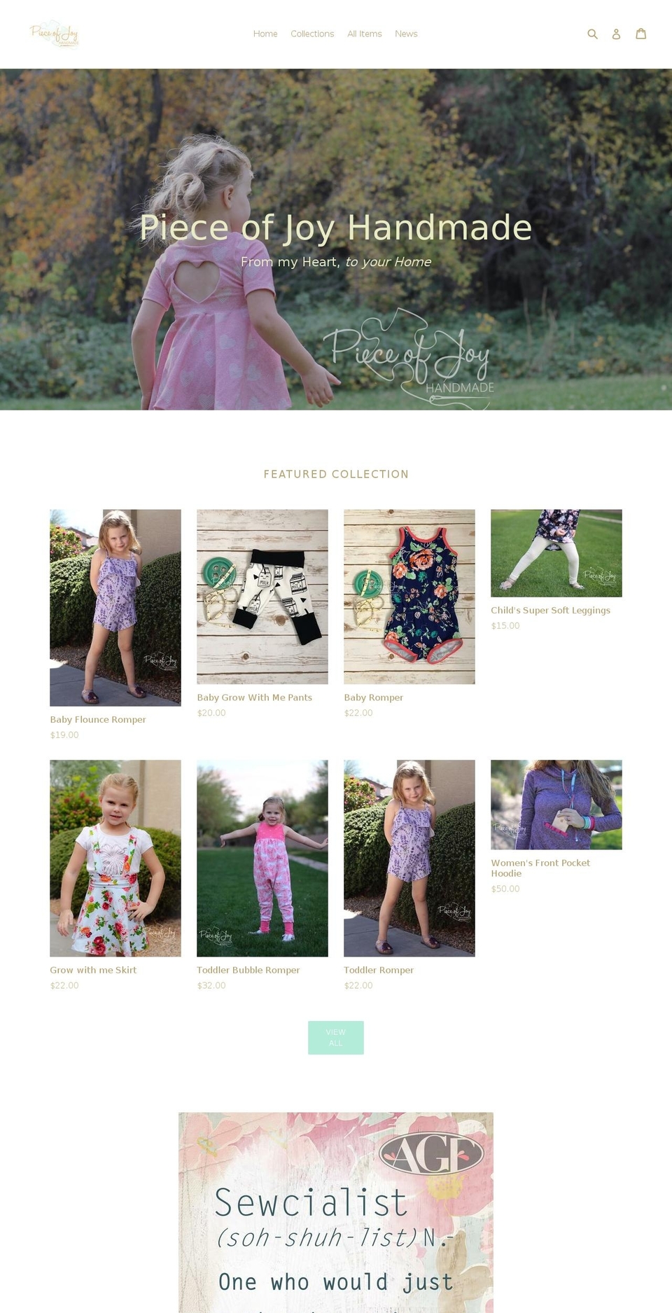 pieceofjoyhandmade.com shopify website screenshot