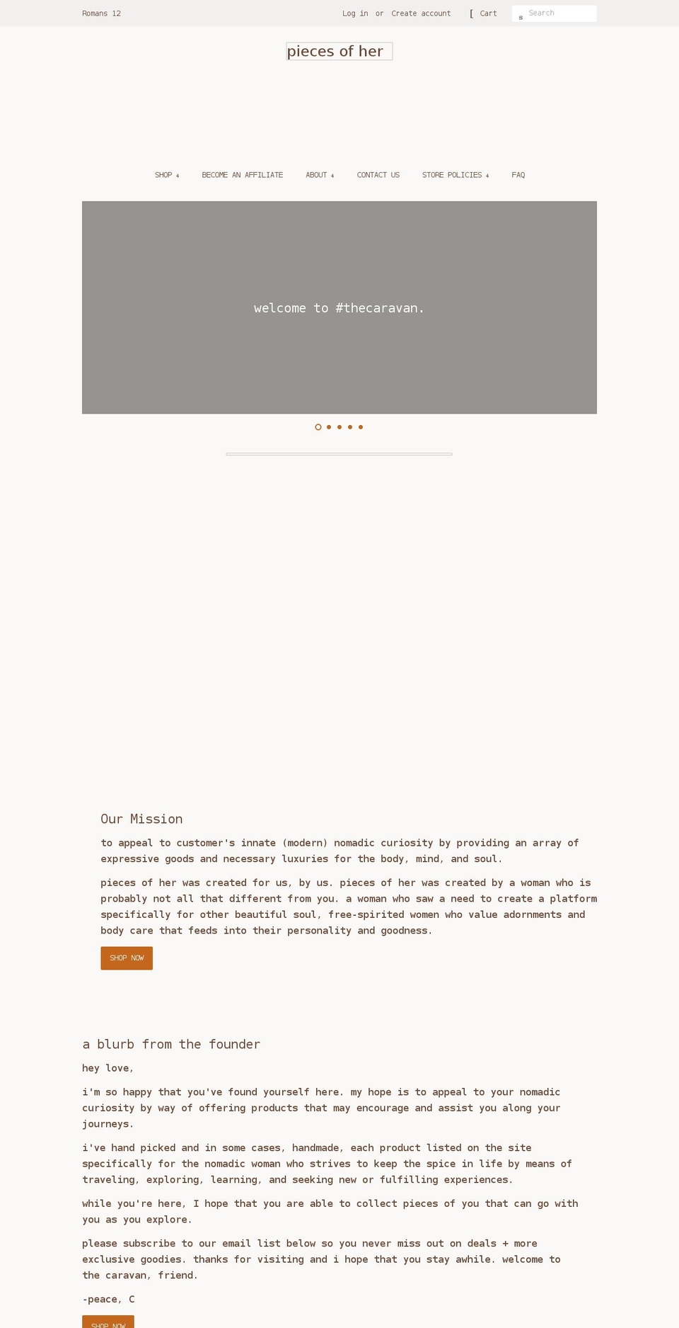 piecesofherllc.com shopify website screenshot