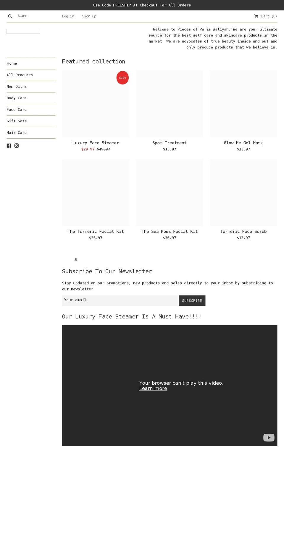 piecesofparisaaliyah.com shopify website screenshot