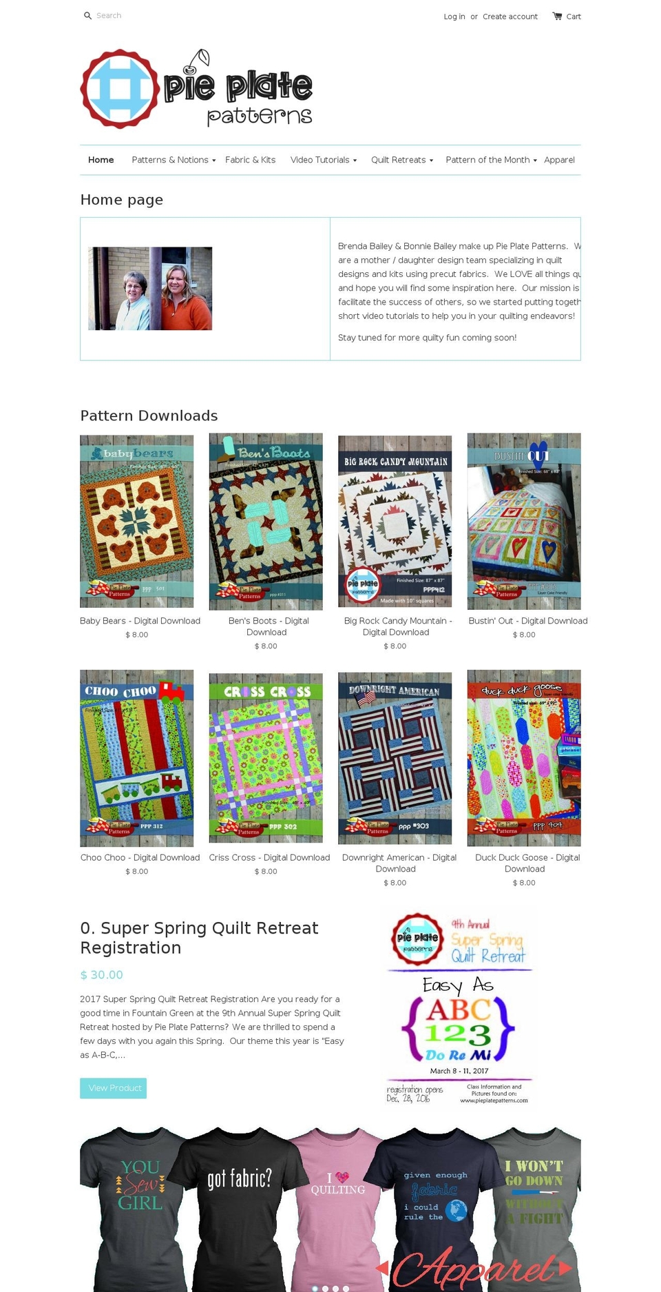 pieplatepatterns.com shopify website screenshot