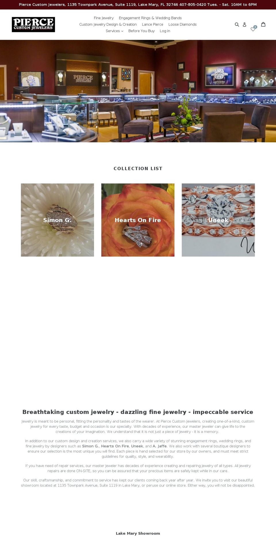 piercecustomjewelers.com shopify website screenshot