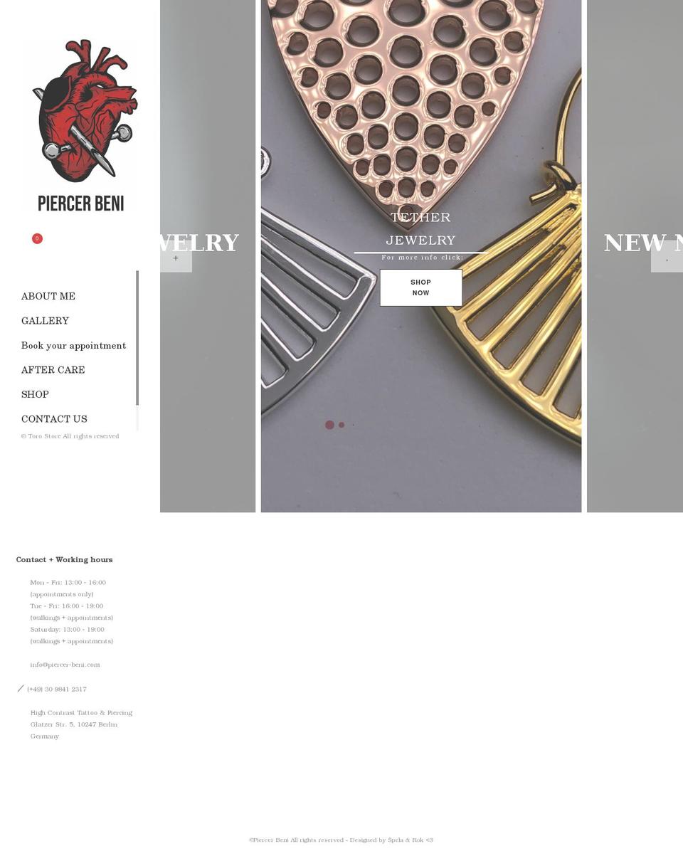 Toro Shopify theme site example piercer-beni.com