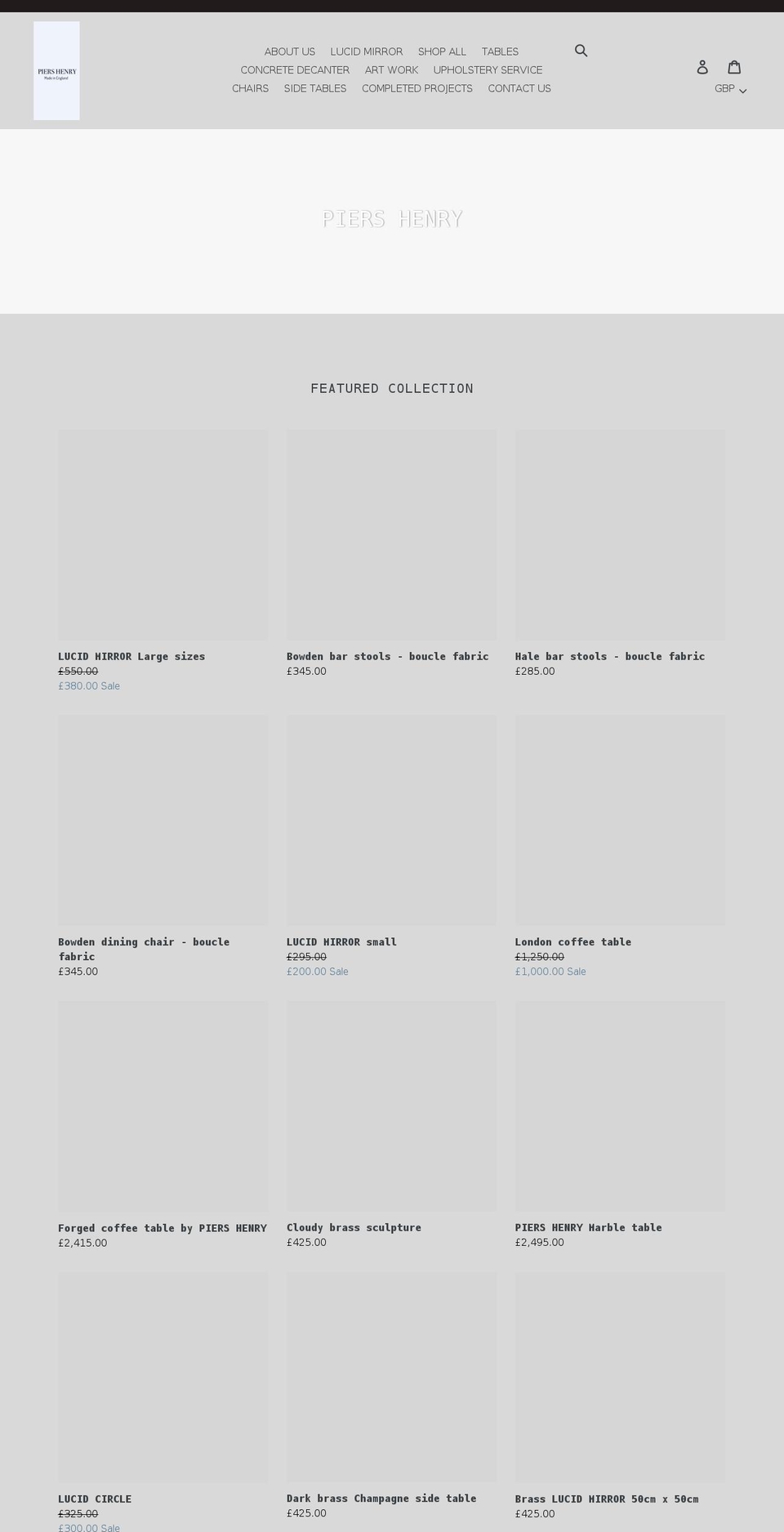 piershenry.co.uk shopify website screenshot