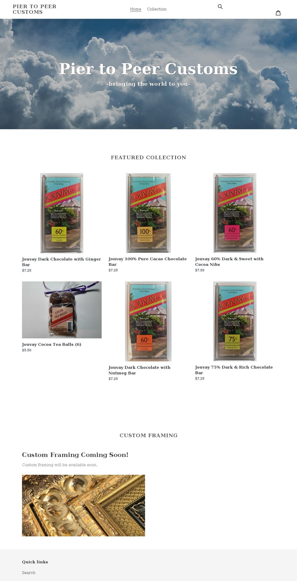 piertopeercustoms.com shopify website screenshot