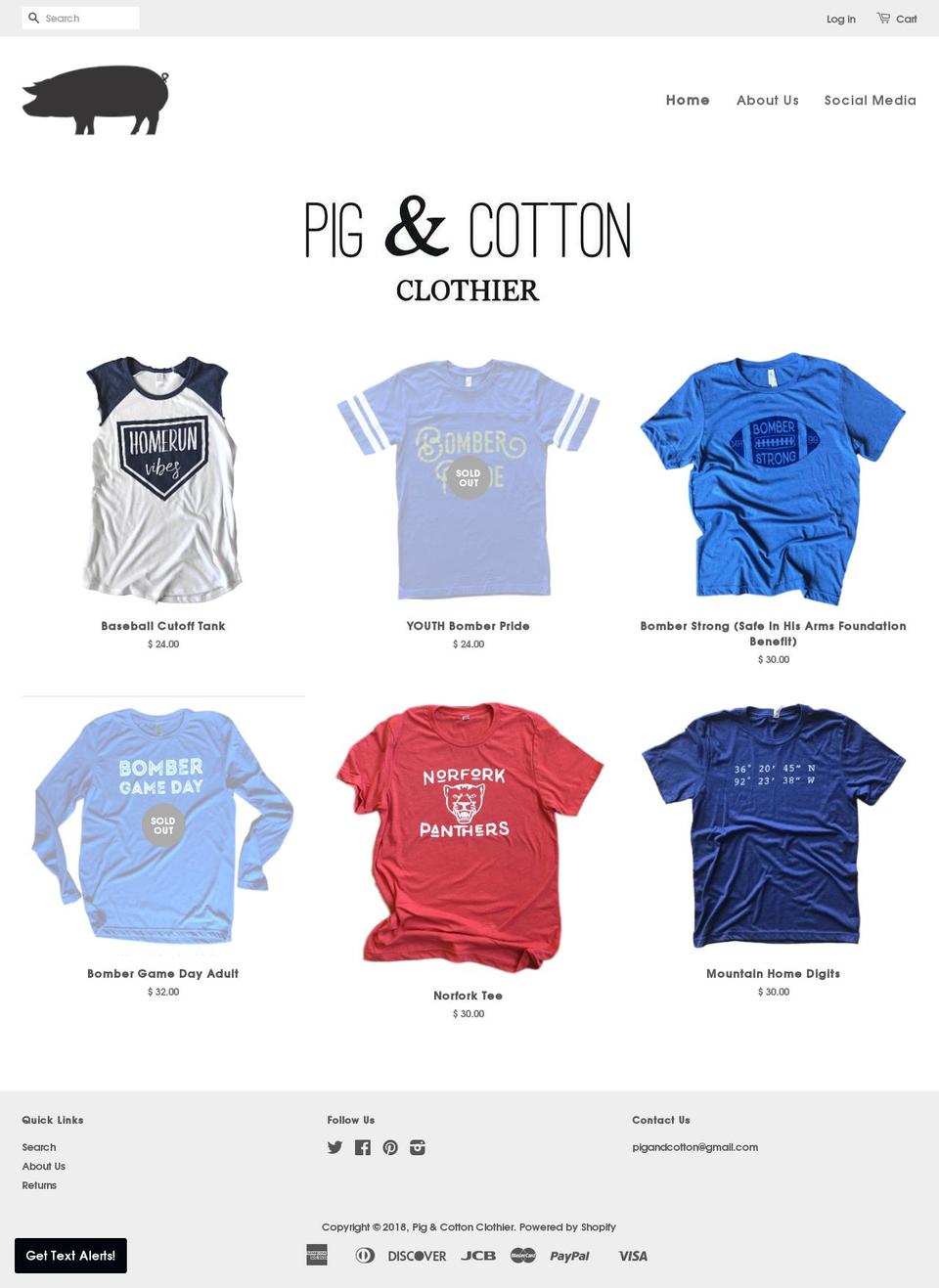 pigandcotton.com shopify website screenshot