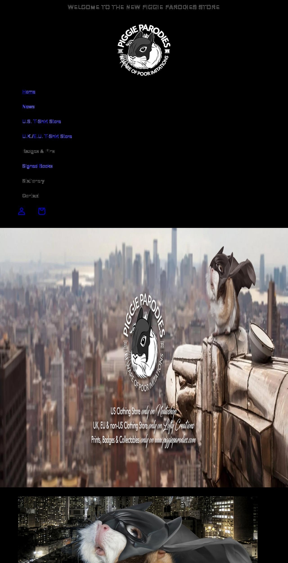 piggieparodies.com shopify website screenshot