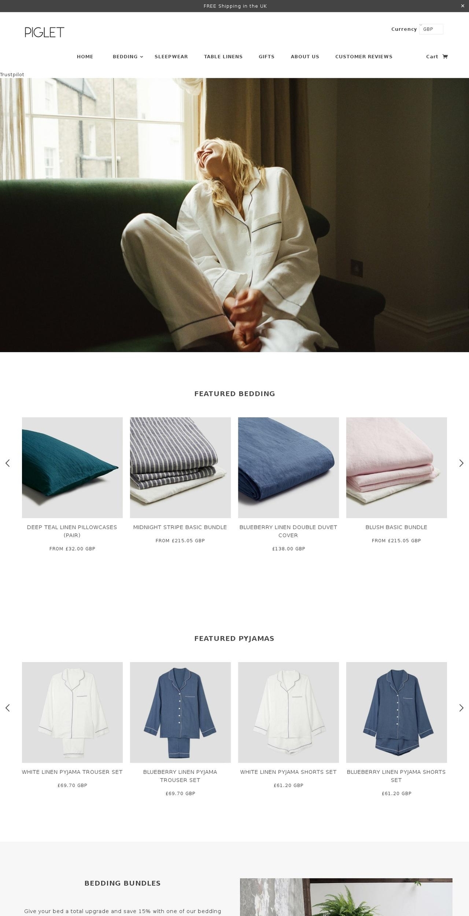 pigletinbed.com shopify website screenshot